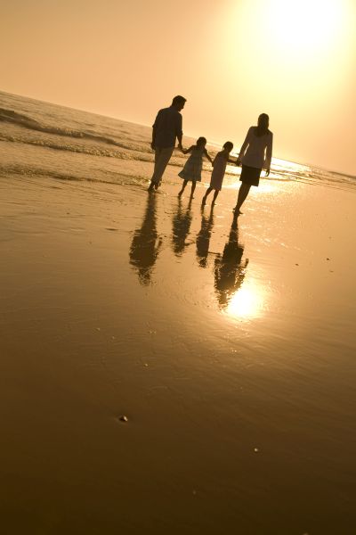 family on beach